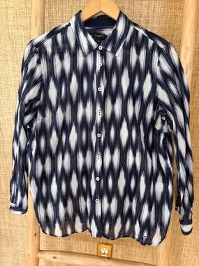Talbots Navy and White Ikat-Print Button-Down Shirt